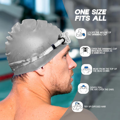 قبعة سباحة مقاومة للماء من Konex للرجال والنساء والفتيان والفتيات | سيليكون | مقاس واحد يناسب الجميع | لا تسحب الشعر | تمنع التلف الكيميائي