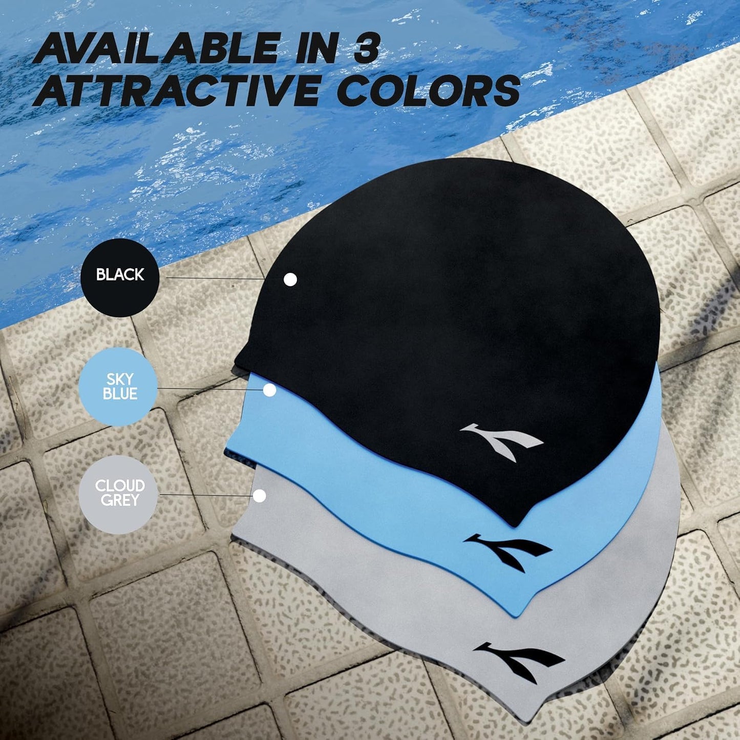 قبعة سباحة مقاومة للماء من Konex للرجال والنساء والفتيان والفتيات | سيليكون | مقاس واحد يناسب الجميع | لا تسحب الشعر | تمنع التلف الكيميائي