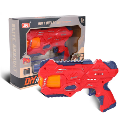 FUNFY FYNG001 DIY 4-Round EVA Soft Bullet Shooting Gun | Material: Plastic | With 4 Spinning Dart Barrels and 8 Pieces Soft Bullets for Fun Play | For Kids
