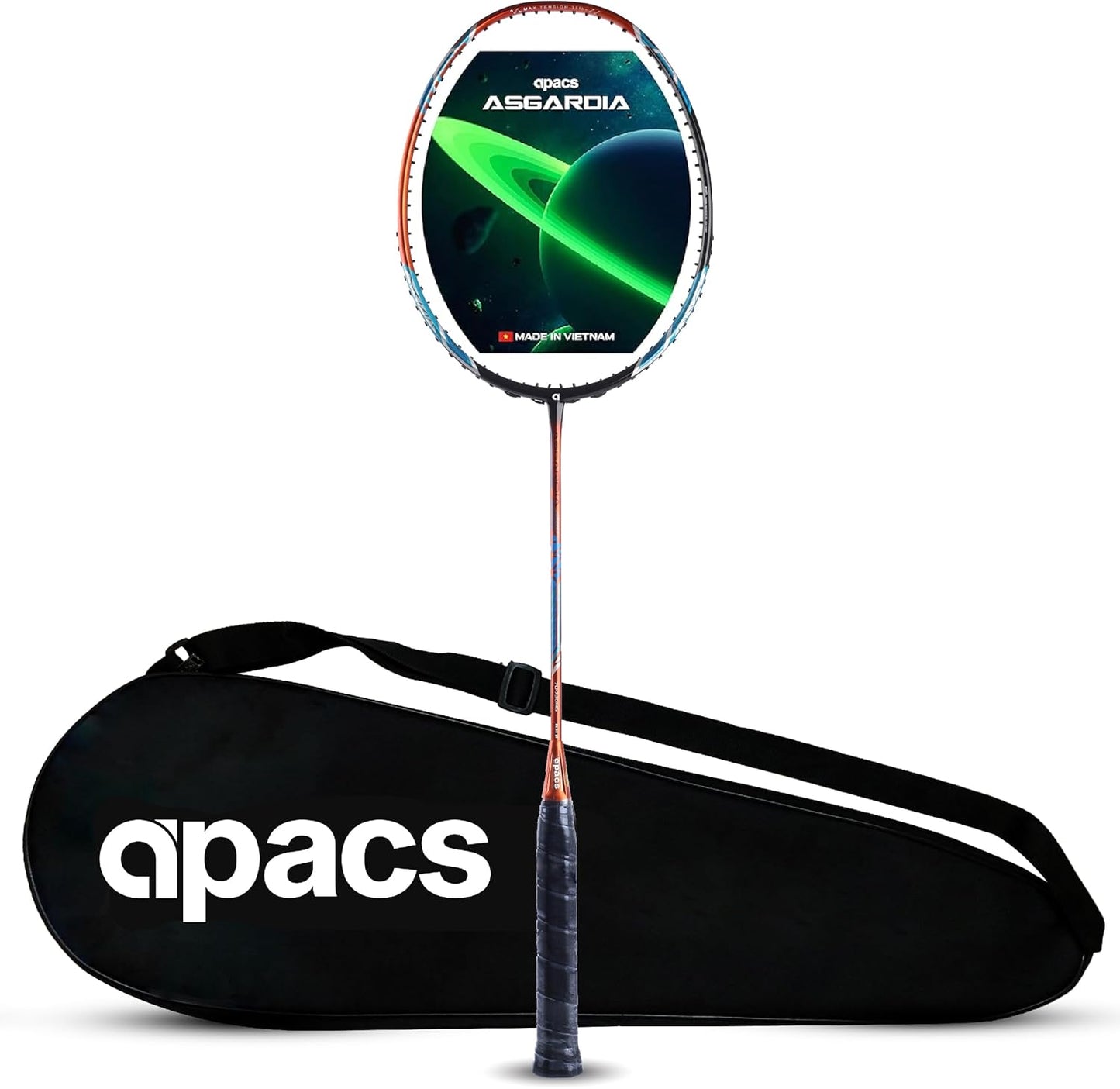 Apacs Asgardia Control (73 جرامًا خفيفة الوزن للغاية) صنعت في فيتنام | مضرب تنس الريشة الياباني المصنوع من الجرافيت بدون أوتار مع غطاء كامل | G2-4 1/8 بوصة