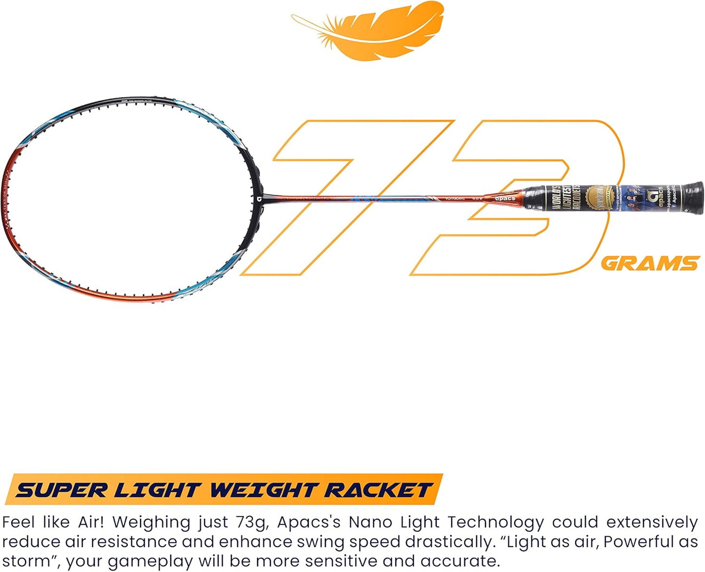Apacs Asgardia Control (73 جرامًا خفيفة الوزن للغاية) صنعت في فيتنام | مضرب تنس الريشة الياباني المصنوع من الجرافيت بدون أوتار مع غطاء كامل | G2-4 1/8 بوصة