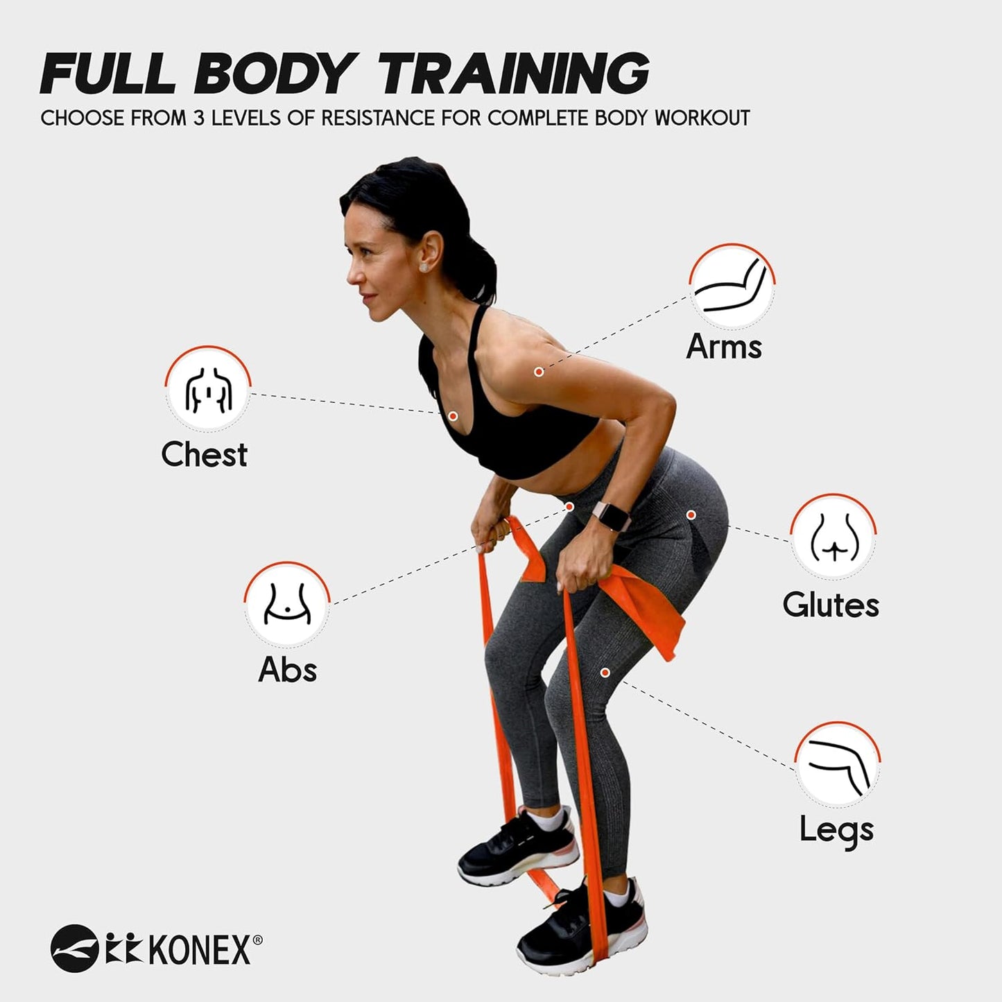 شريط مقاومة من اللاتكس الطبيعي Konex | متين وقابل للتمدد | مثالي لليوغا والبيلاتس وتدريبات الجسم بالكامل وتقوية العضلات ورفع الأثقال والتمدد وتقوية الجسم