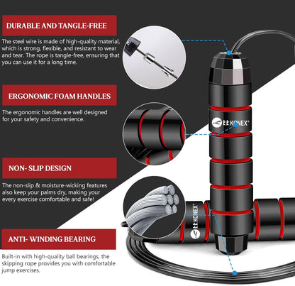 حبل القفز Konex للرجال والنساء حبل قفز قابل للتعديل، حبل تمرين للتمارين الرياضية