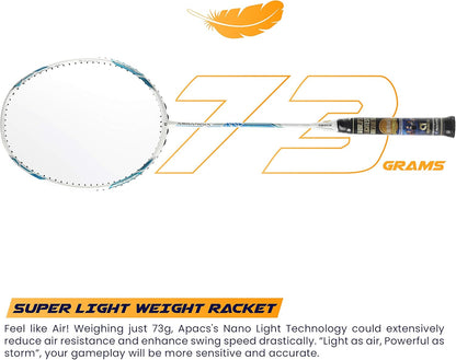 Apacs Asgardia Control (73 جرامًا خفيفة الوزن للغاية) صنعت في فيتنام | مضرب تنس الريشة الياباني المصنوع من الجرافيت بدون أوتار مع غطاء كامل | G2-4 1/8 بوصة