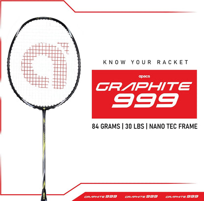 Apacs Graphite 999 (جرافيت ياباني، 30 رطل) فائق القوة | عالي المتانة | مضرب كرة الريشة الاحترافي غير الموتر