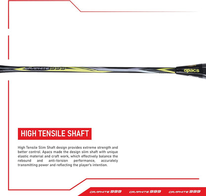 Apacs Graphite 999 (جرافيت ياباني، 30 رطل) فائق القوة | عالي المتانة | مضرب كرة الريشة الاحترافي غير الموتر